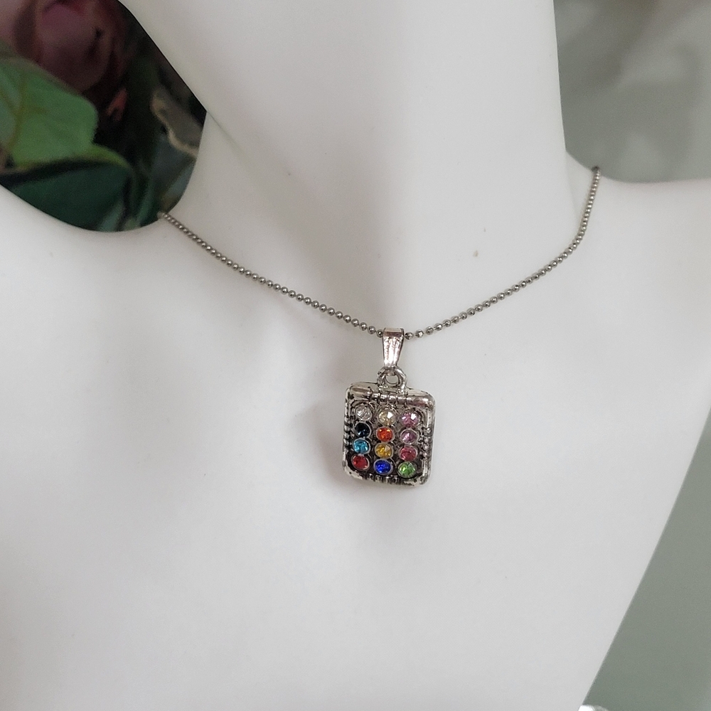 True VINTAGE Multicolor Gemstone Pendant Necklace QUAlity Costume - Picture 2 of 7